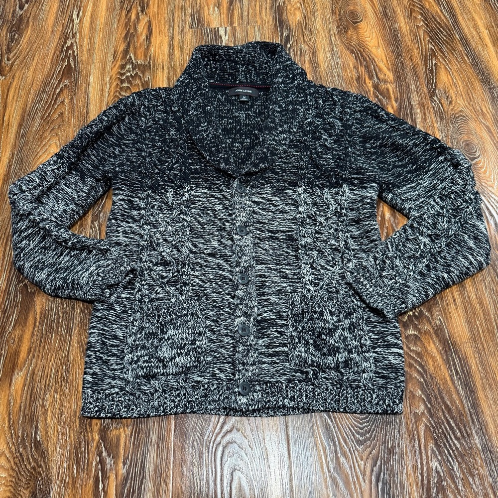 Men's Black & Gray Cable‎ Knit Sweater Cardigan Adam Levine Size M Long Sleeve